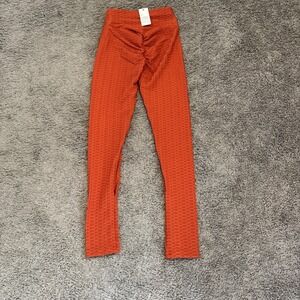 La Society Booty-lifting Honeycomb Leggings Sz S Orange Stretch Yoga Pants NWT